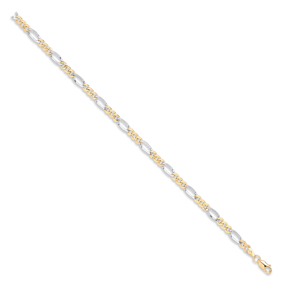White & Yellow Gold Rhodium Plated 4.0mm Hollow Figaro Chain 18"