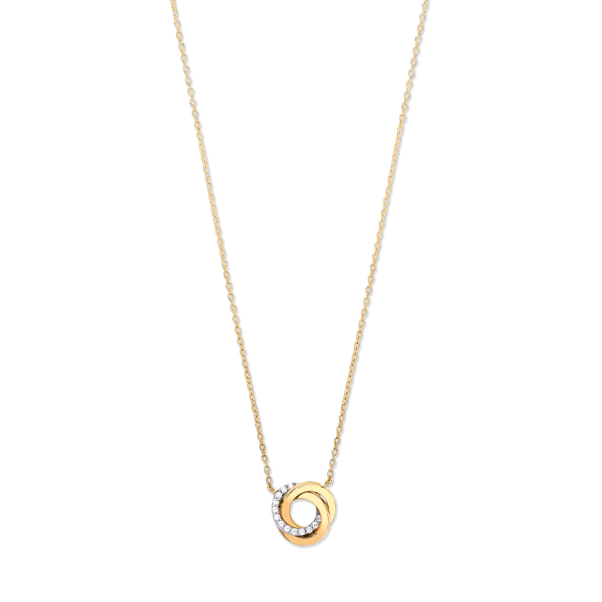 White, Yellow & Rose Gold Entwined 3 Rings Cz Necklace 17"