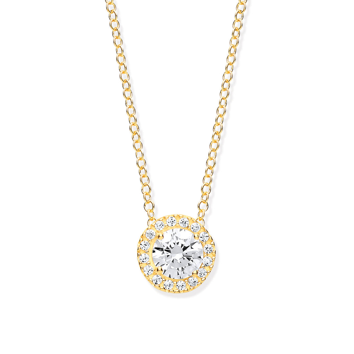 Yellow Gold Round Cz Halo Pendant on 18" Chain