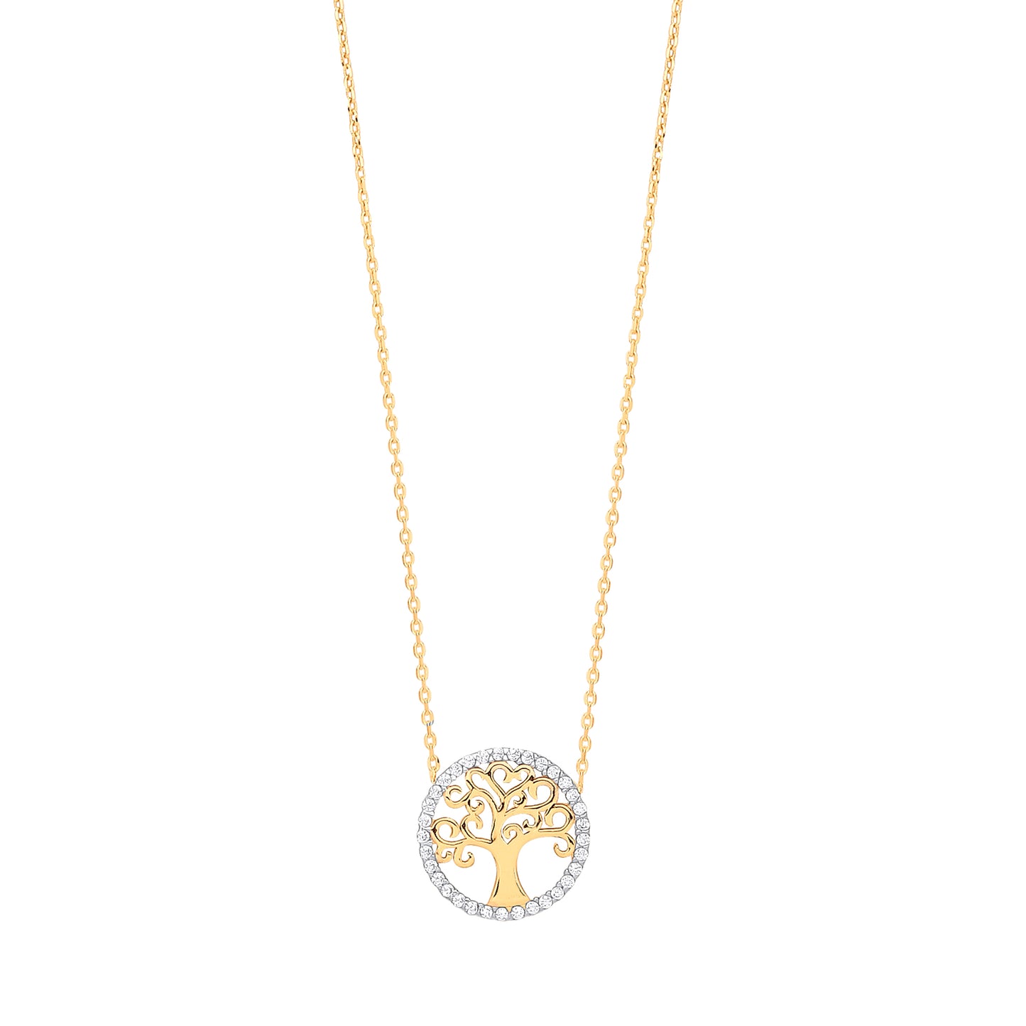 Yellow Gold Tree of Life CZ 18" Necklace