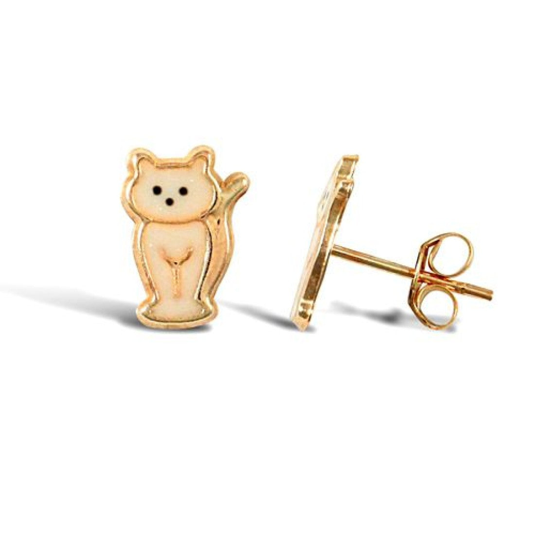 9ct Yellow Gold Cat Stud Earrings
