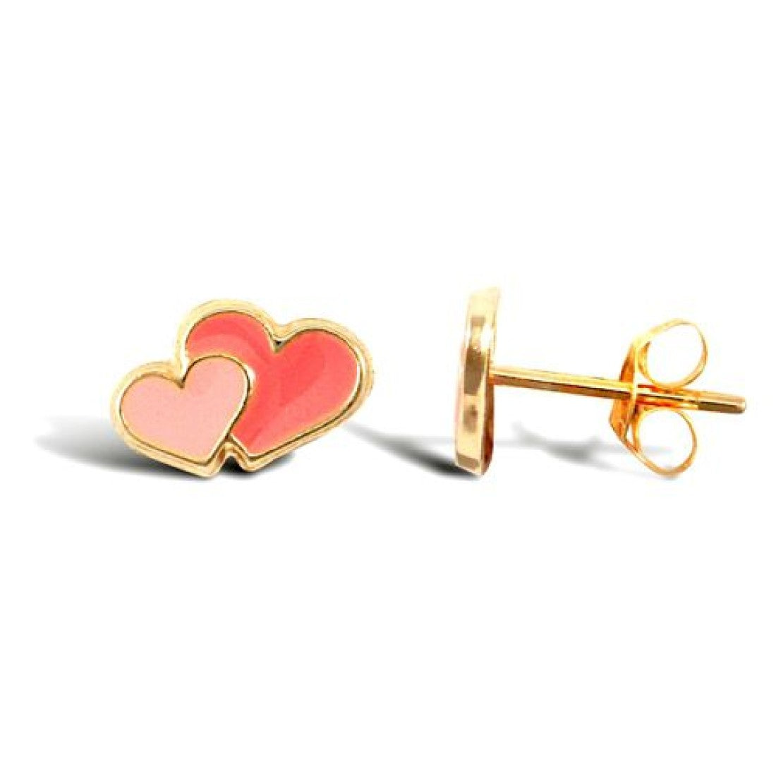 9ct Yellow Gold Double Heart Stud Earrings