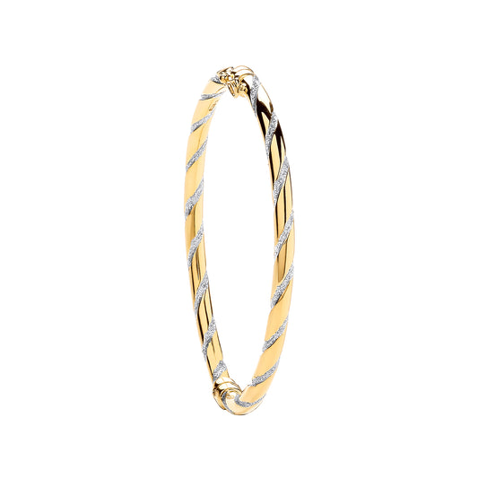 Yellow Gold with White Glitter Stripe 4mm Twist Bangle