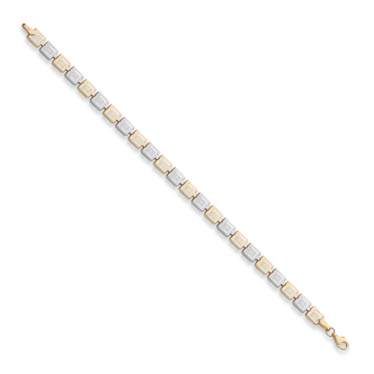 White & Yellow Gold 6mm Greek Key Bracelet 7"