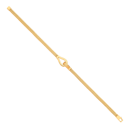 Yellow Gold Herringbone Style Hollow Hook Ladies Bracelet 07"