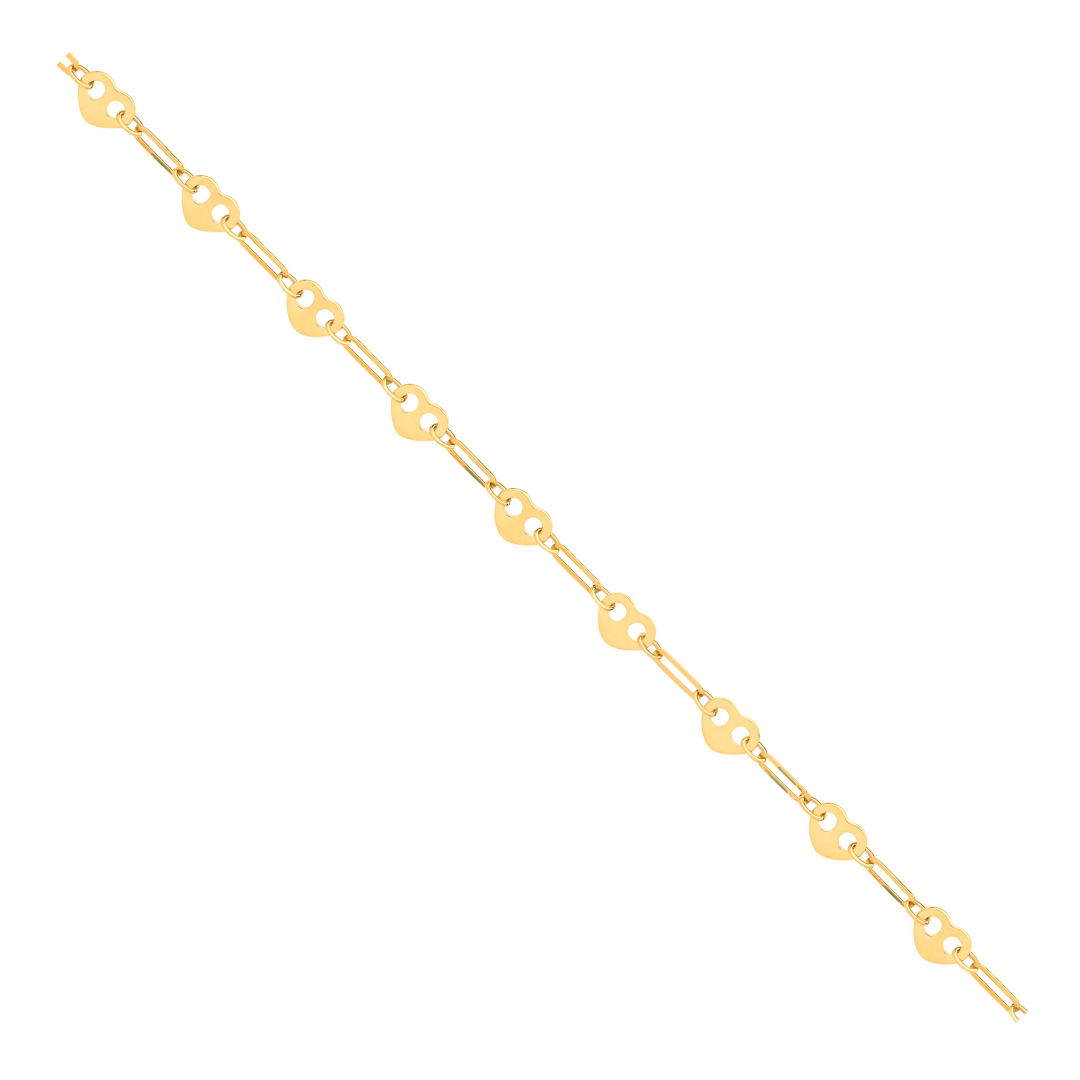 Yellow Gold Hearts Ladies Bracelet 7"