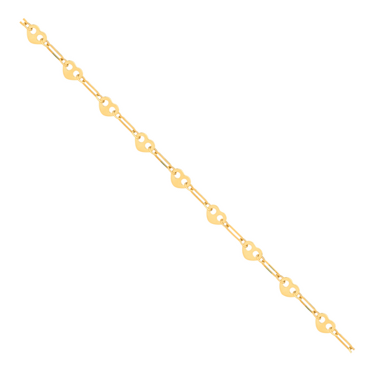 Yellow Gold Hearts Ladies Bracelet 7"