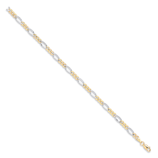 White & Yellow Gold Rhodium Plated 4.0mm Hollow Figaro Chain 18"