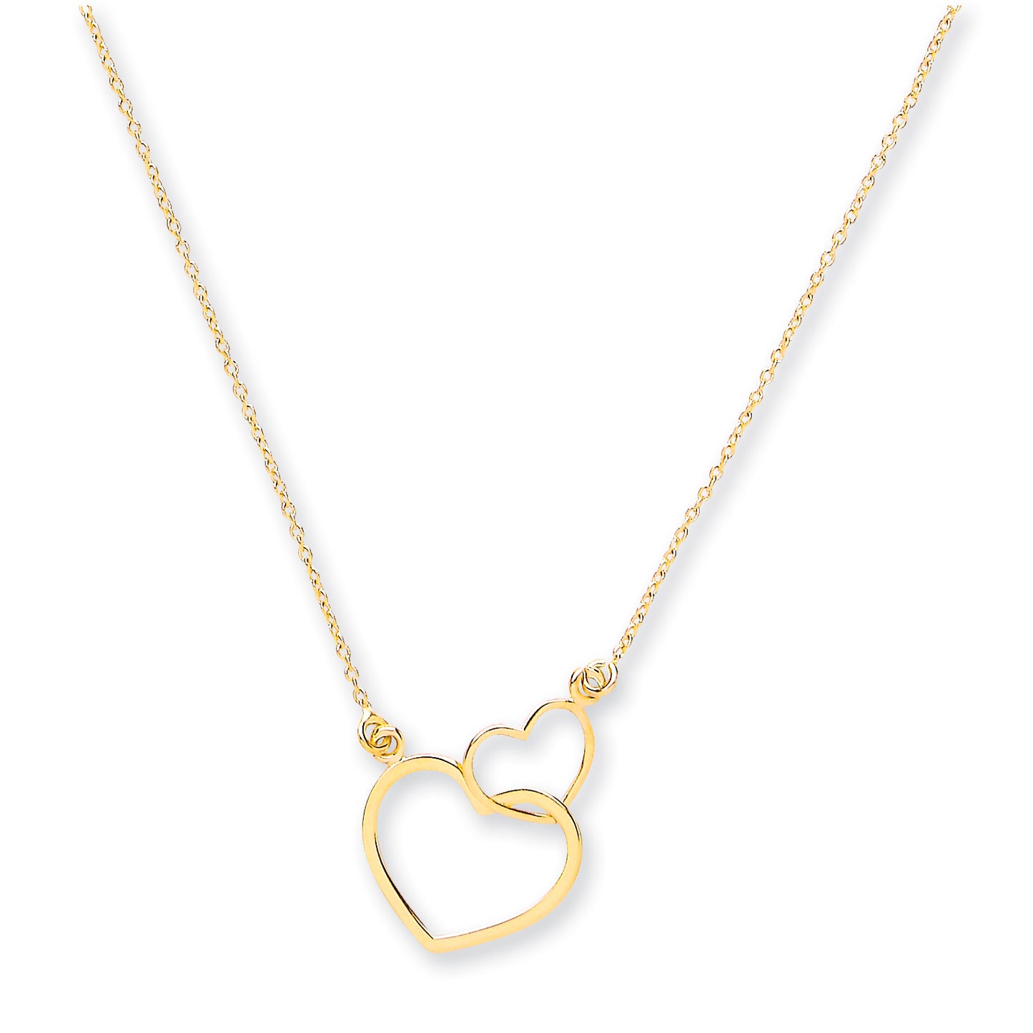 Yellow Gold Rolo Chain, Two Hearts, 18" Necklace