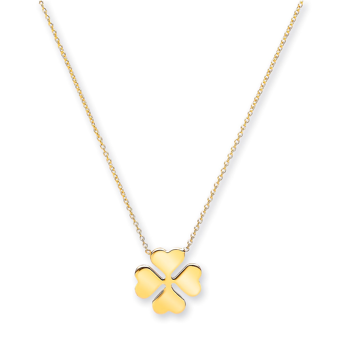 Yellow Gold Rolo Chain, 4 Leaf Clover, 18" Necklace 18"