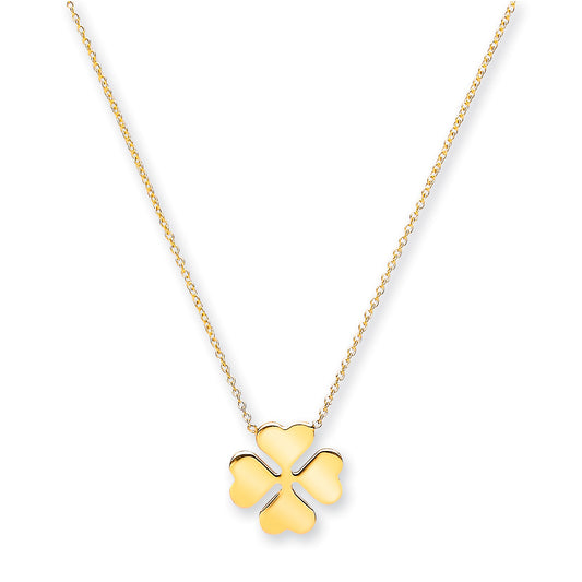 Yellow Gold Rolo Chain, 4 Leaf Clover, 18" Necklace 18"