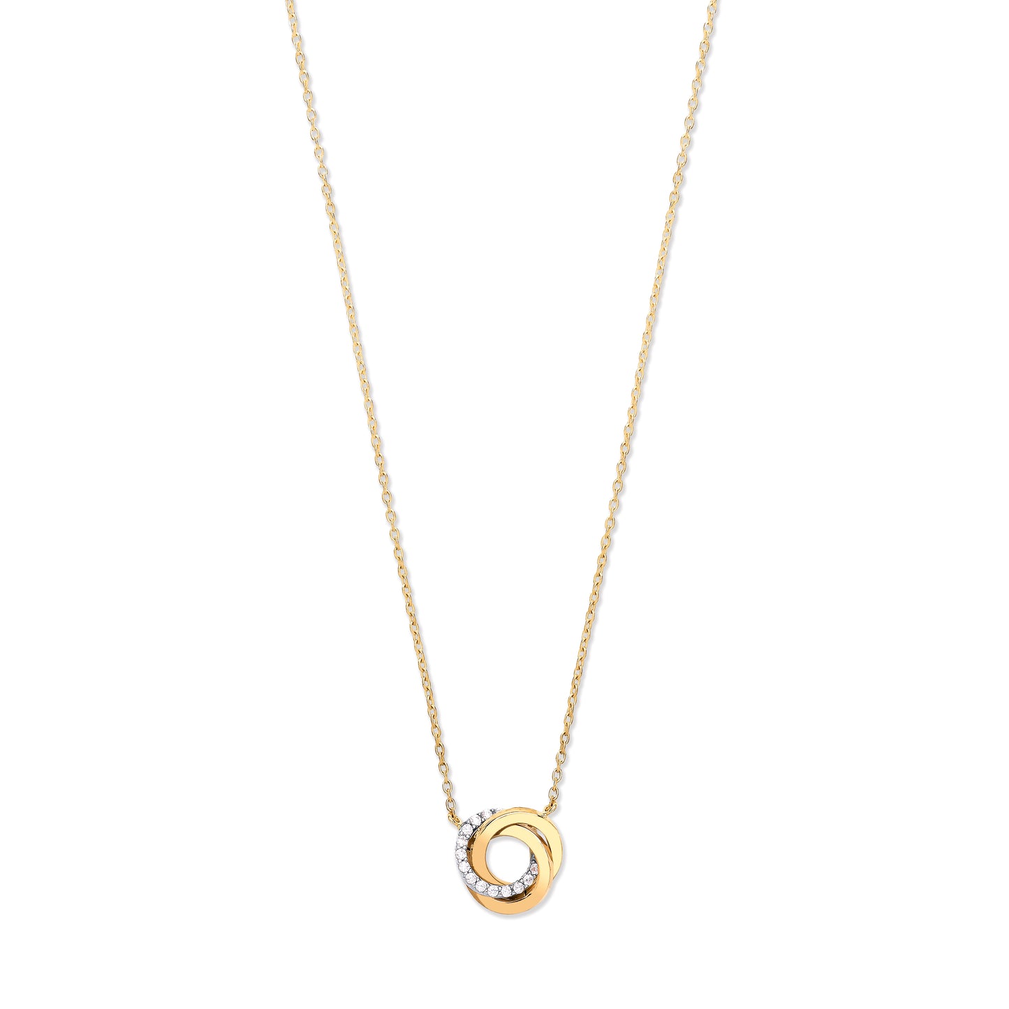 White, Yellow & Rose Gold Entwined 3 Rings Cz Necklace 17"