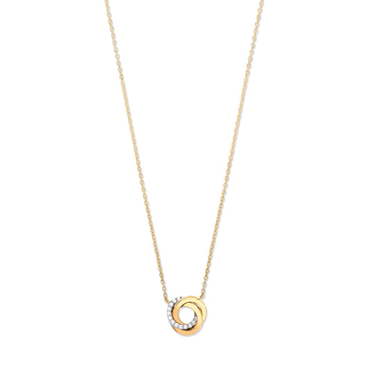 White, Yellow & Rose Gold Entwined 3 Rings Cz Necklace 17"
