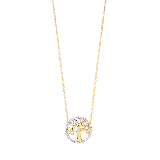 Yellow Gold Tree of Life CZ 18" Necklace
