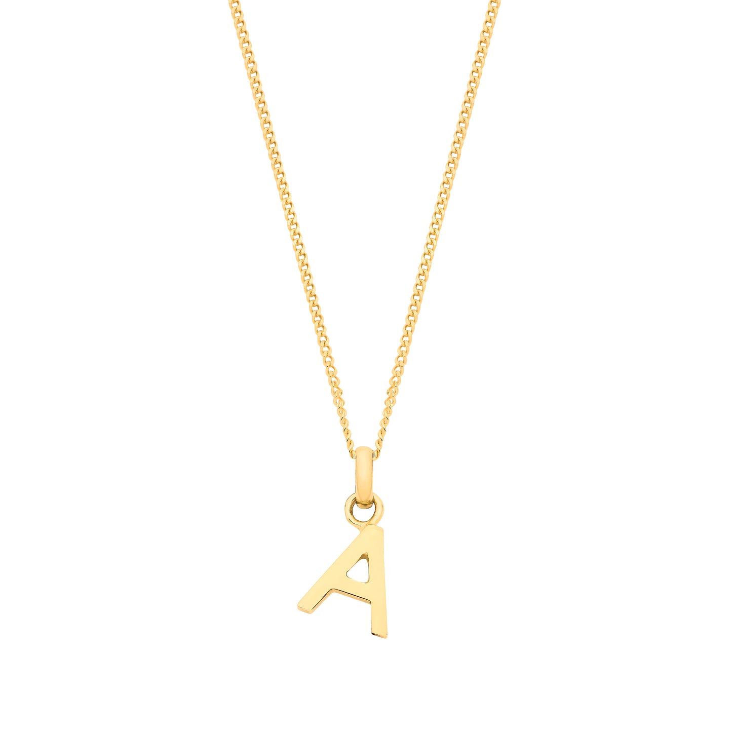 Yellow Gold Small Plain Initial on 18" Curb Chain