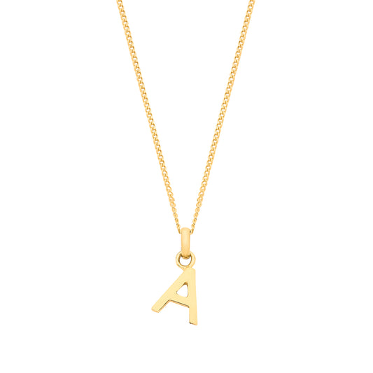 Yellow Gold Small Plain Initial on 18" Curb Chain