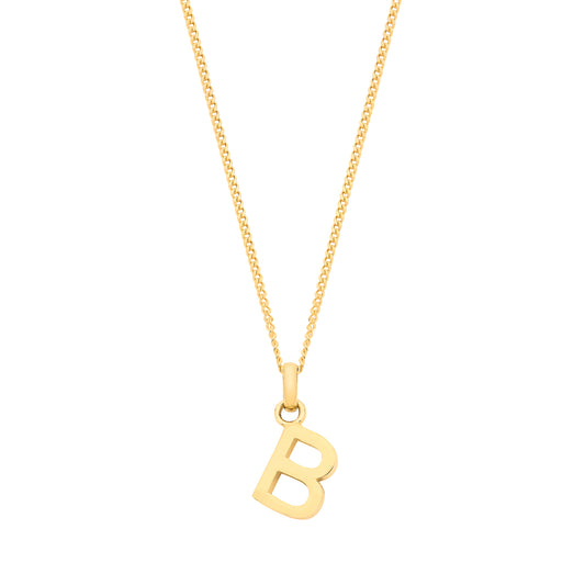 Yellow Gold Small Plain Initial on 18" Curb Chain