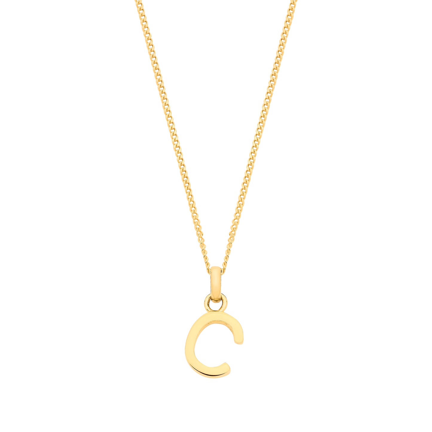 Yellow Gold Small Plain Initial on 18" Curb Chain