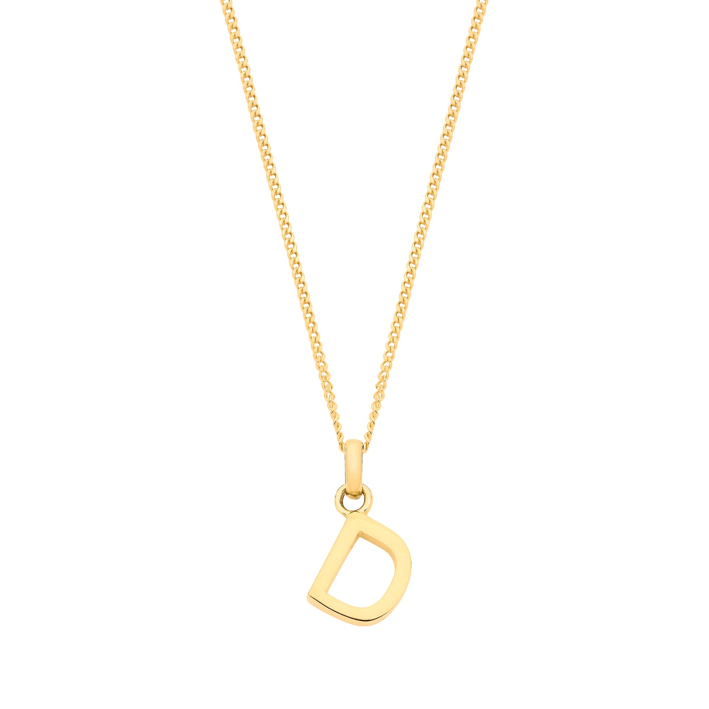 Yellow Gold Small Plain Initial on 18" Curb Chain