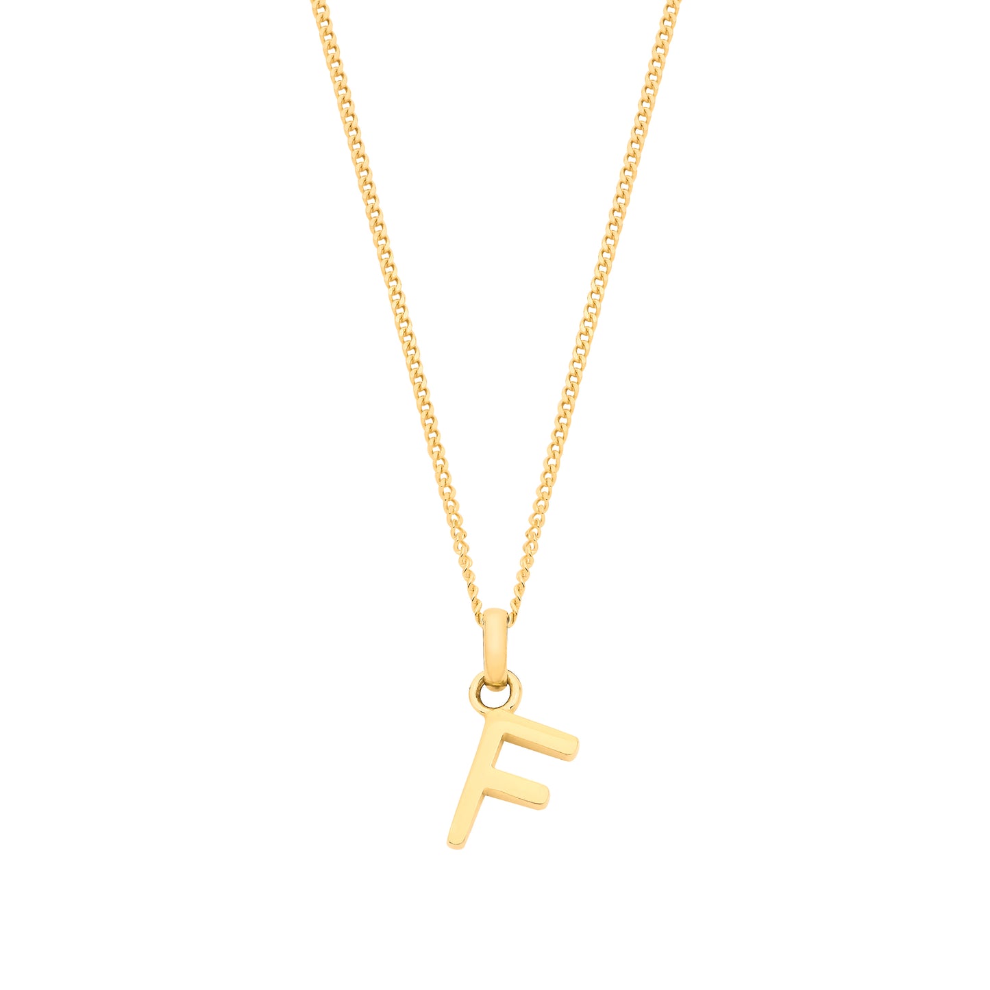 Yellow Gold Small Plain Initial on 18" Curb Chain