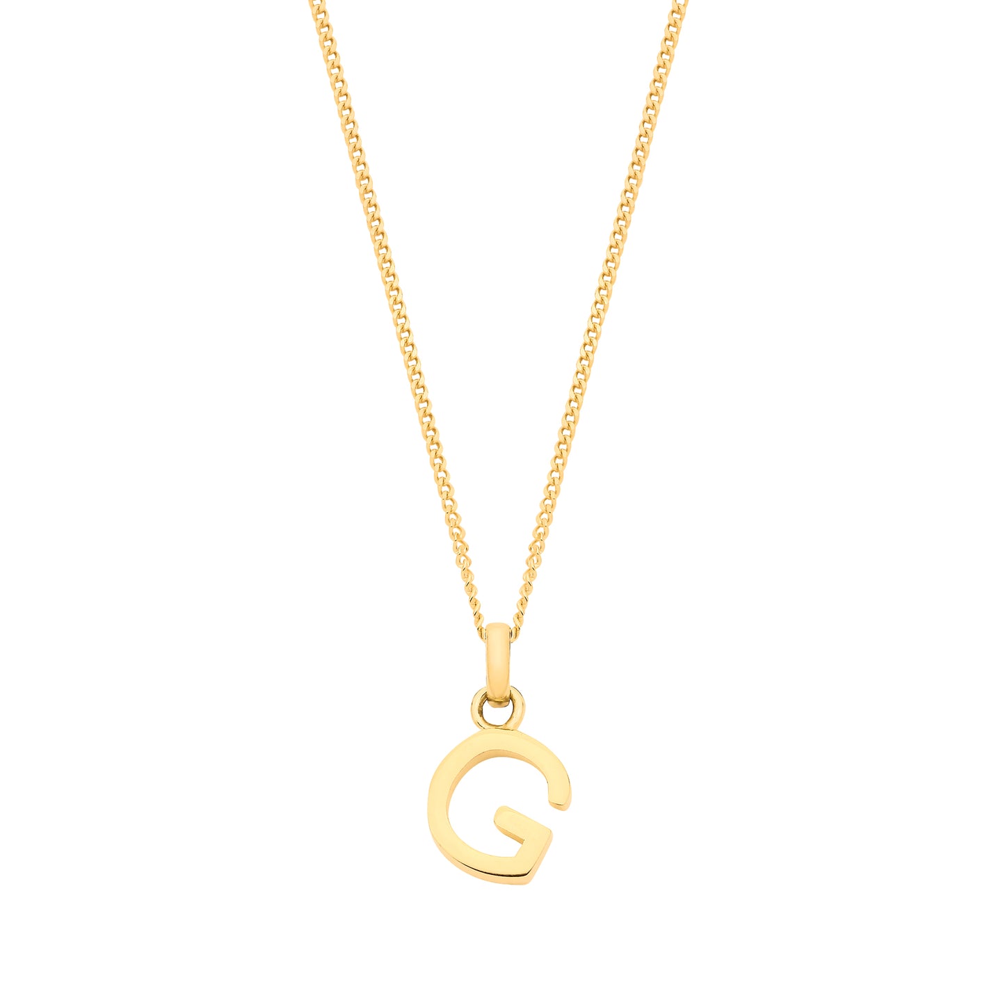 Yellow Gold Small Plain Initial on 18" Curb Chain