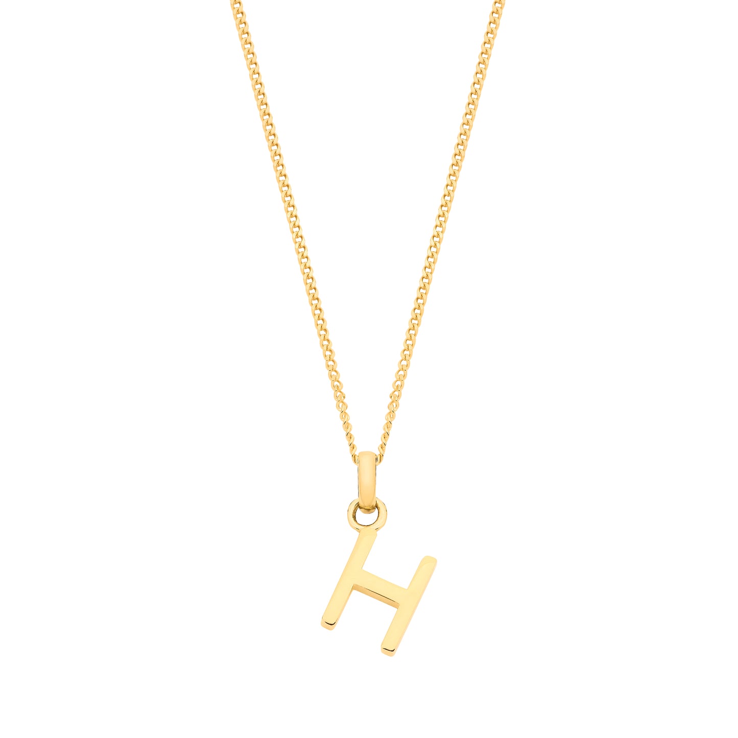 Yellow Gold Small Plain Initial on 18" Curb Chain