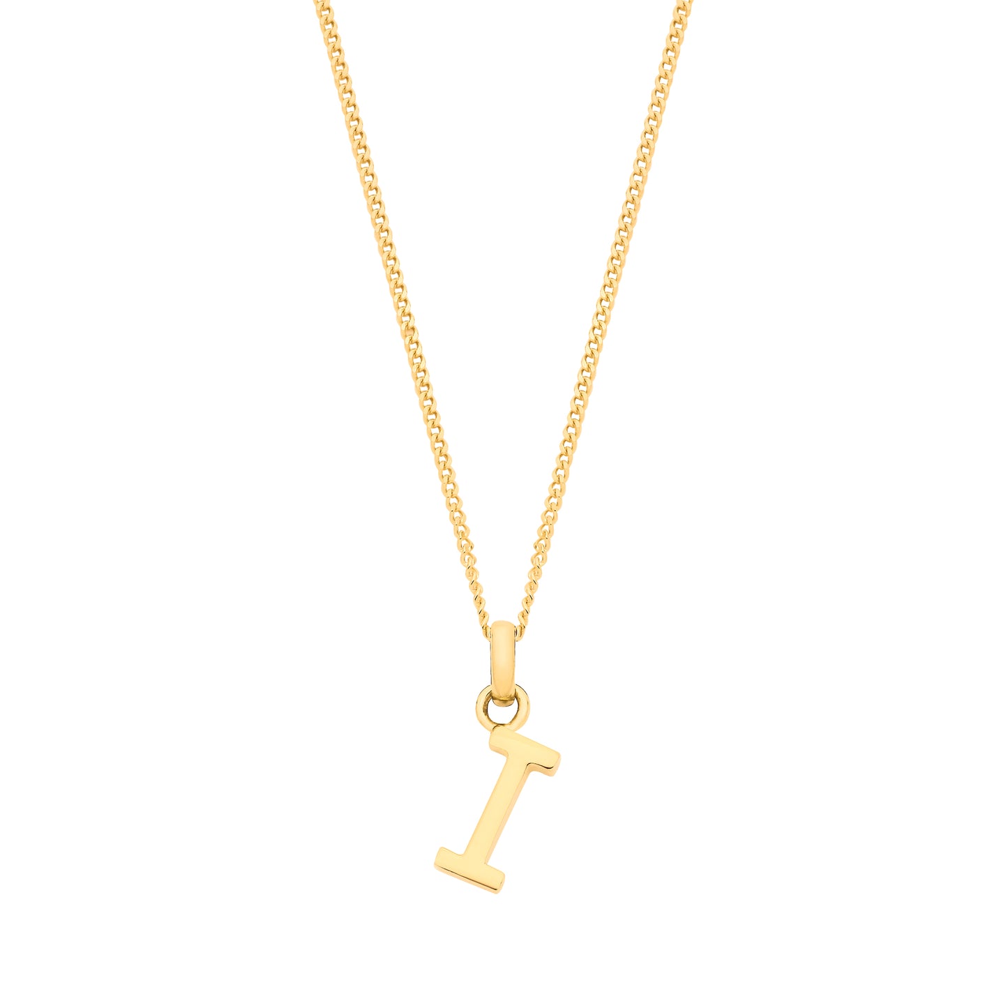 Yellow Gold Small Plain Initial on 18" Curb Chain