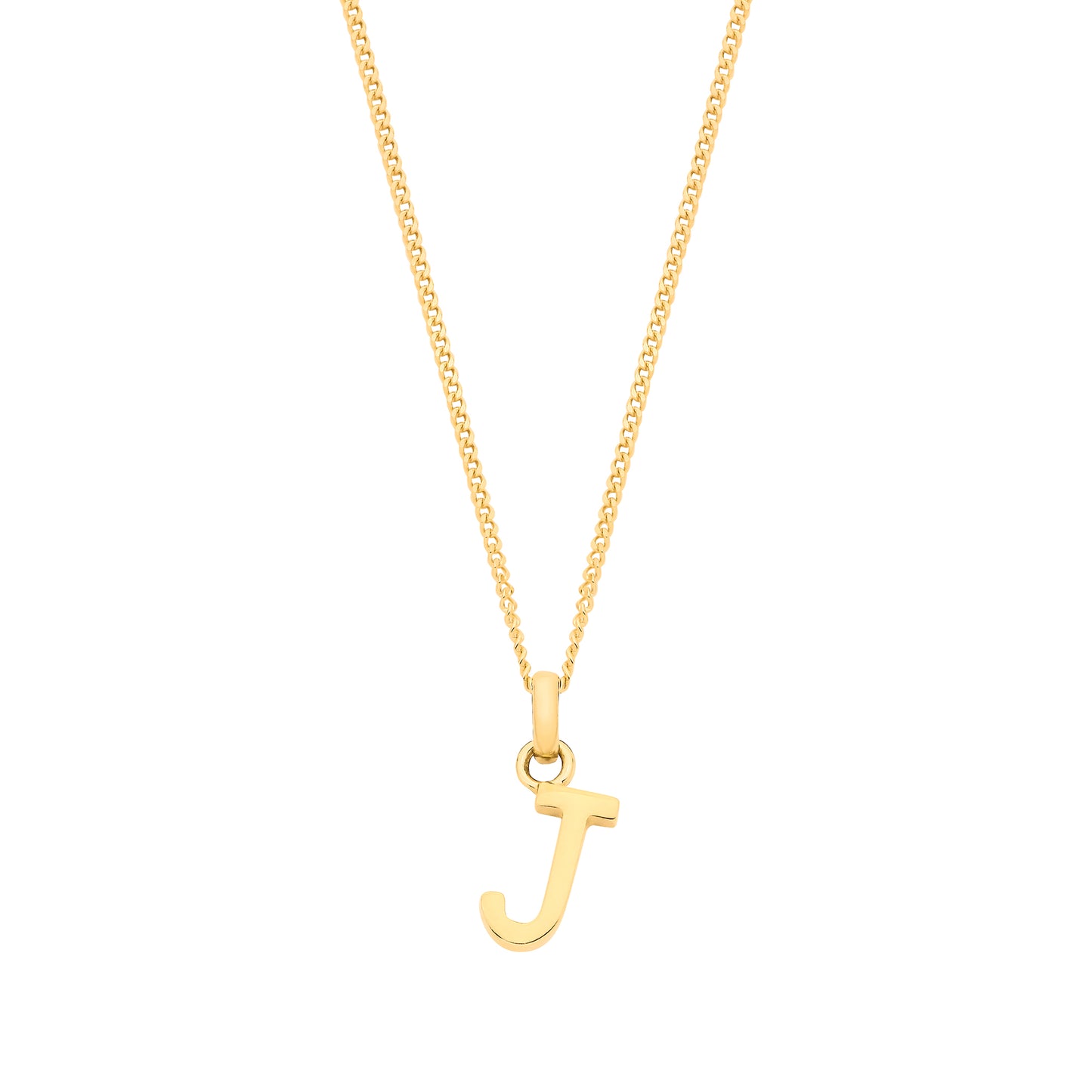 Yellow Gold Small Plain Initial on 18" Curb Chain