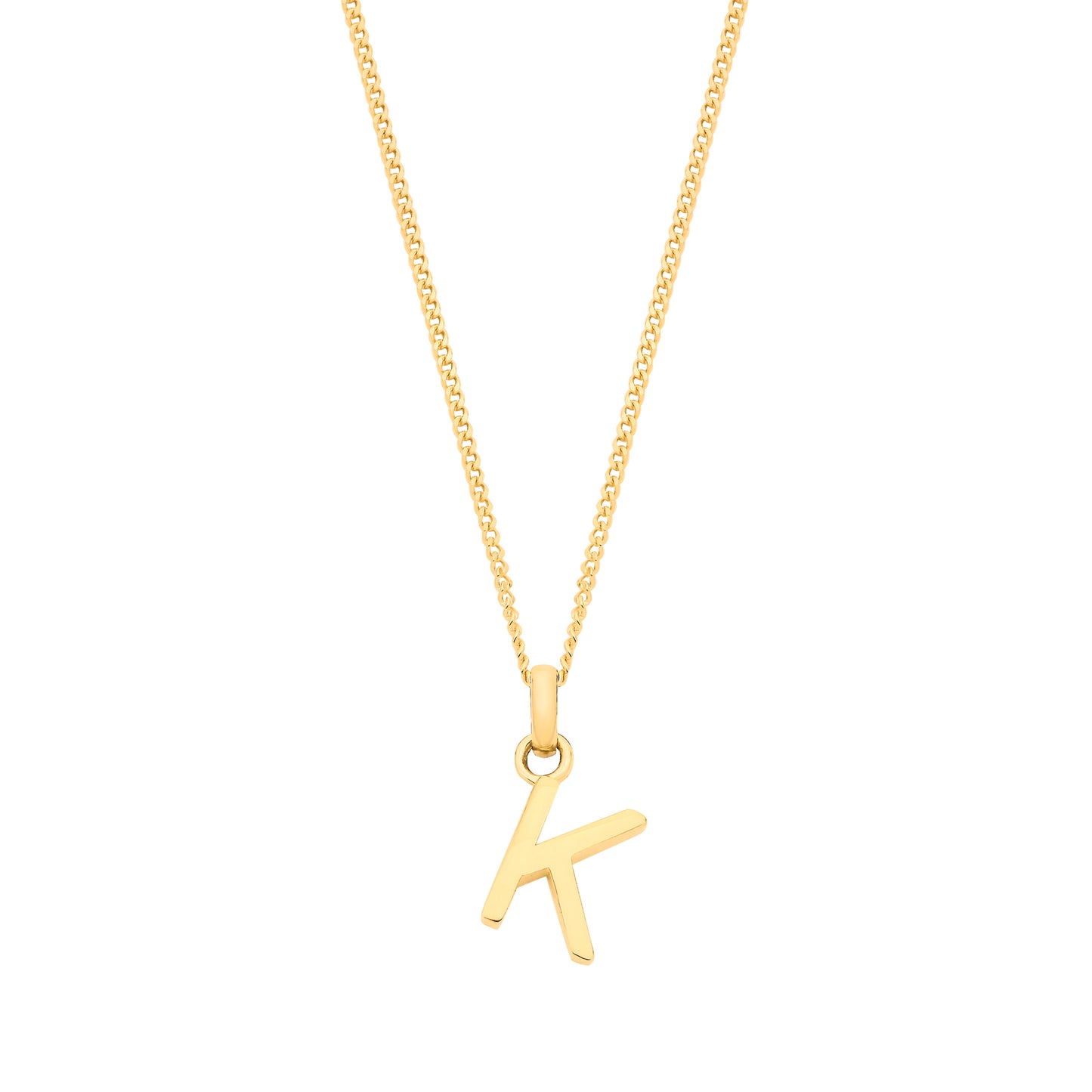 Yellow Gold Small Plain Initial on 18" Curb Chain
