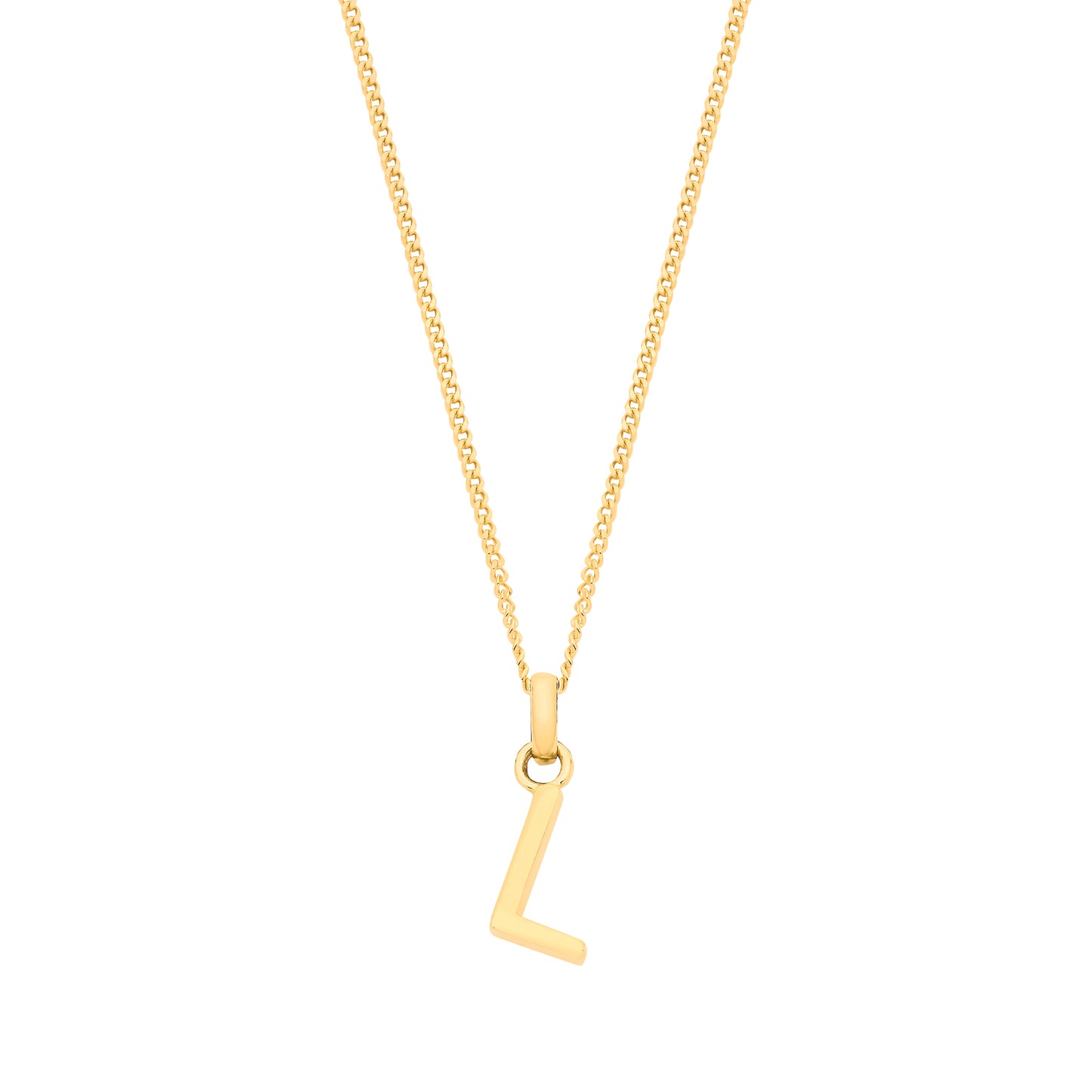 Yellow Gold Small Plain Initial on 18" Curb Chain