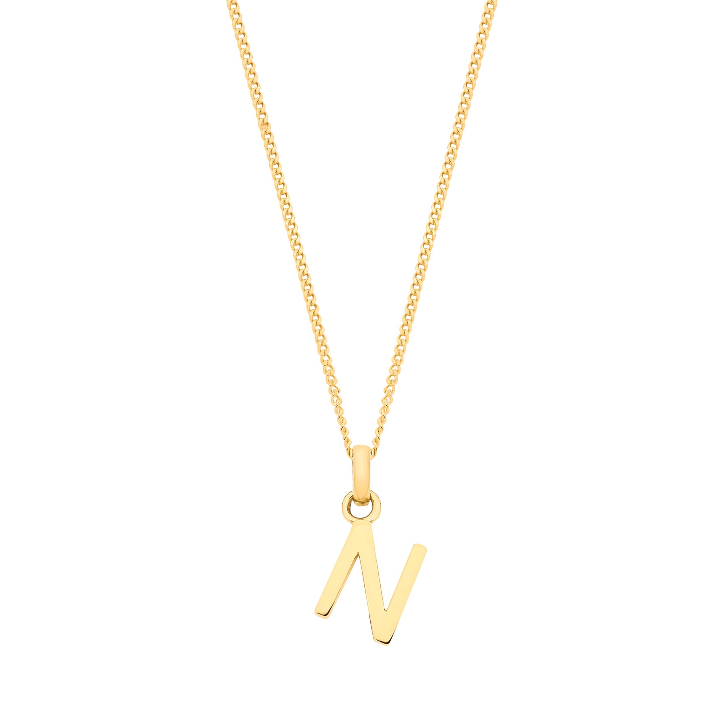 Yellow Gold Small Plain Initial on 18" Curb Chain