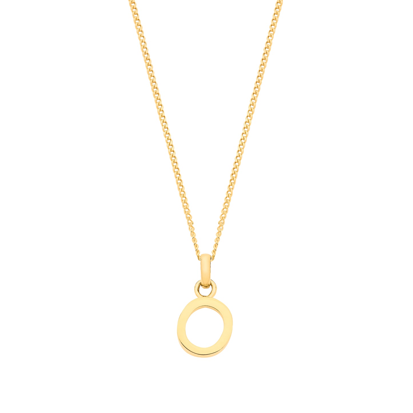 Yellow Gold Small Plain Initial on 18" Curb Chain
