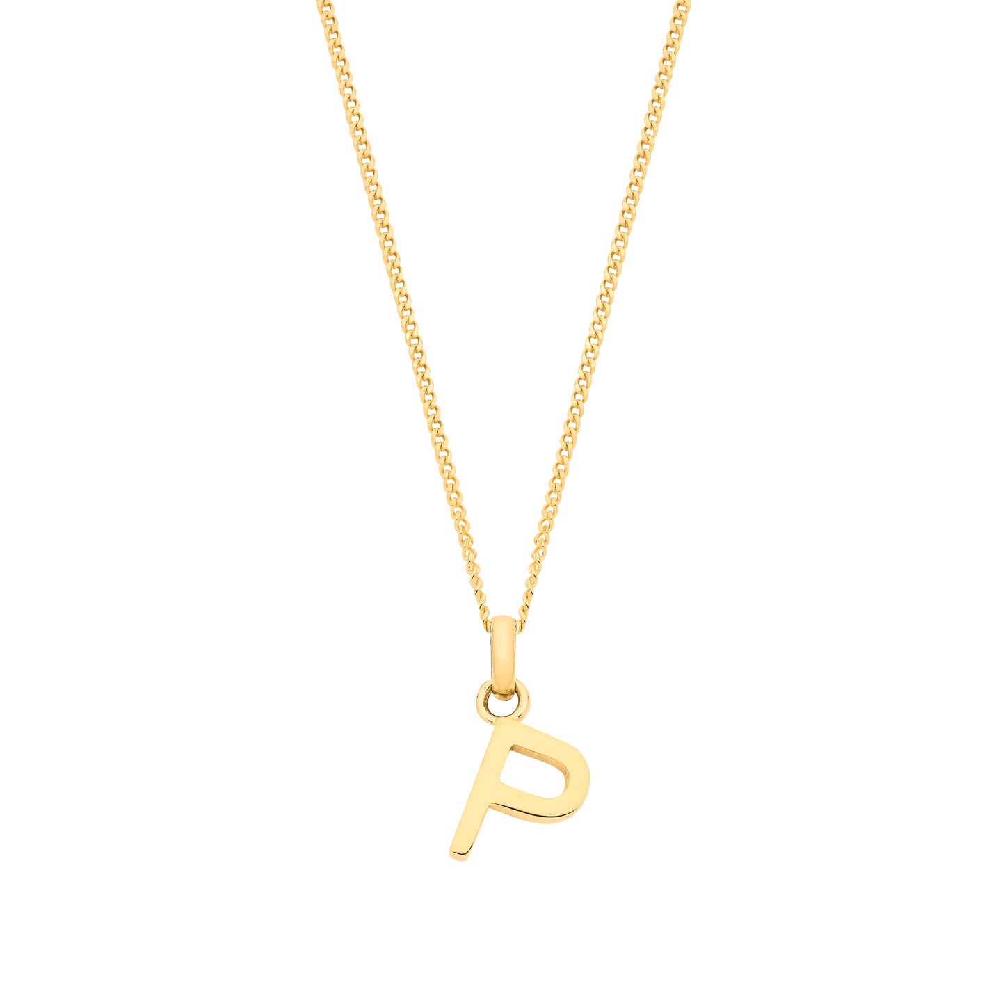 Yellow Gold Small Plain Initial on 18" Curb Chain