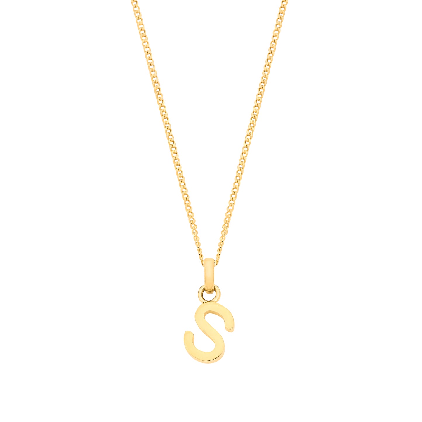 Yellow Gold Small Plain Initial on 18" Curb Chain
