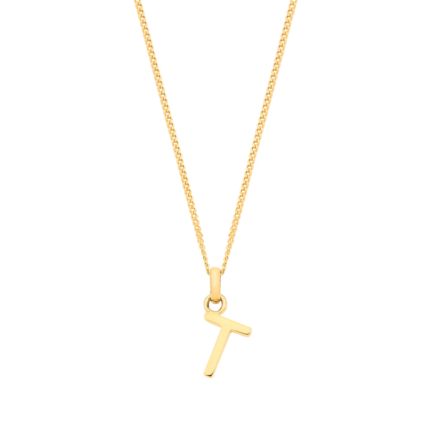 Yellow Gold Small Plain Initial on 18" Curb Chain