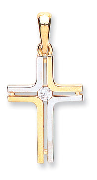 9ct Yellow & White Gold Fancy Cz Cross