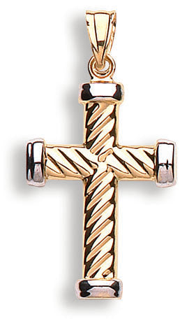 9ct Yellow & White Gold Ribbed Cross