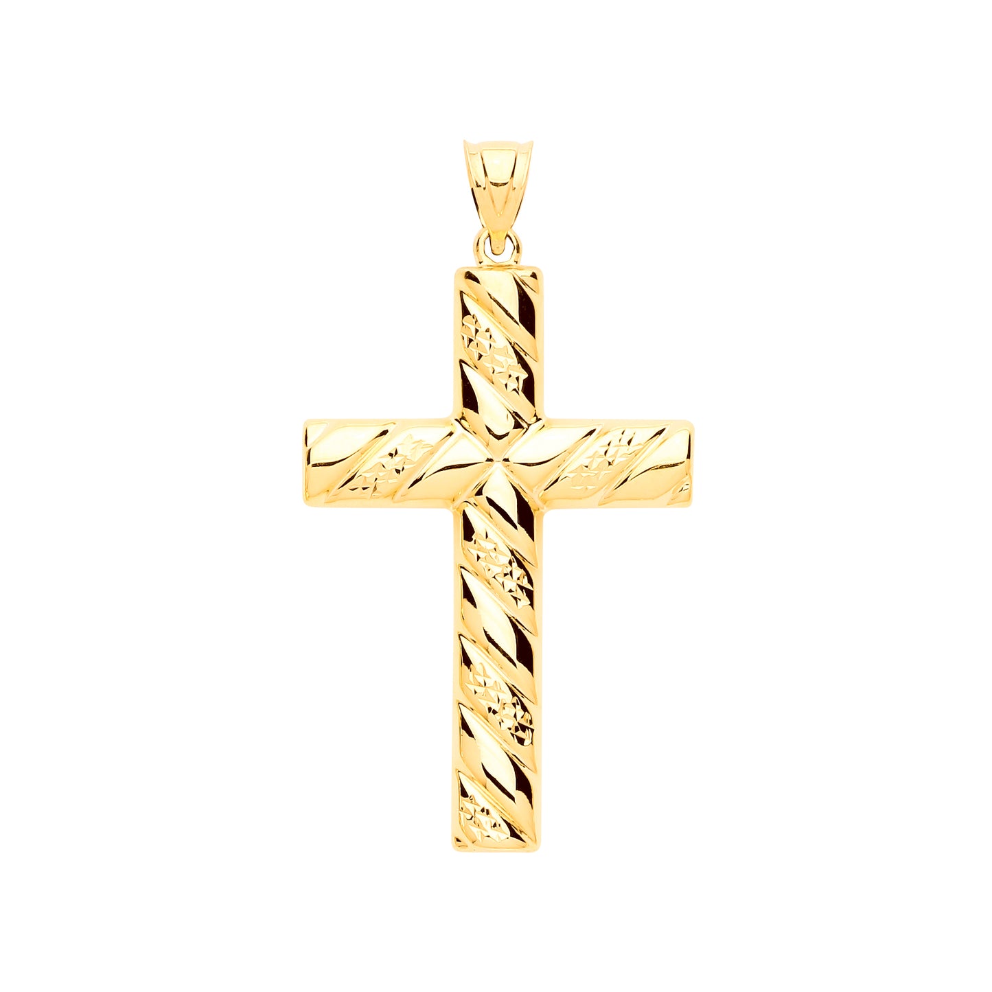 9ct Yellow & White Gold Hollow Tube Ribbed Cross