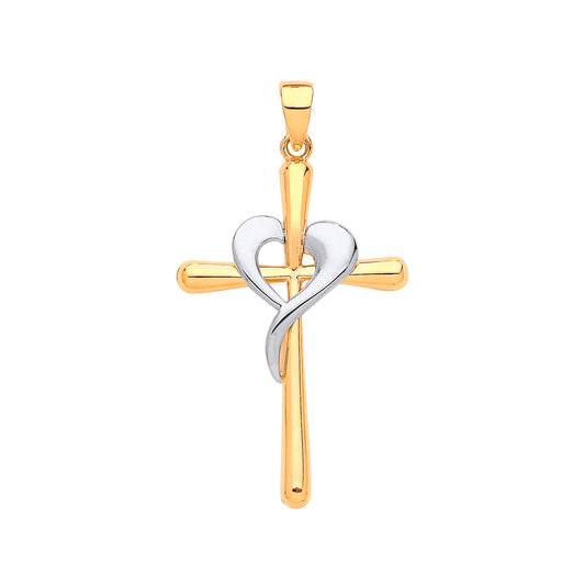 9ct Yellow Gold Cross Heart Pendant