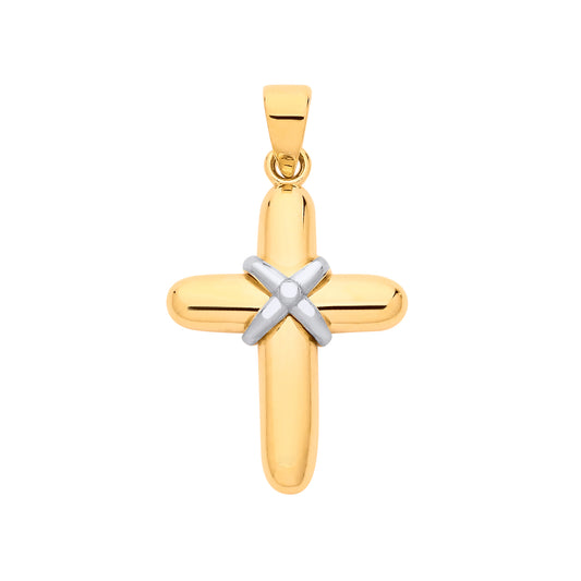 9ct Yellow & White Gold Small Kiss Cross