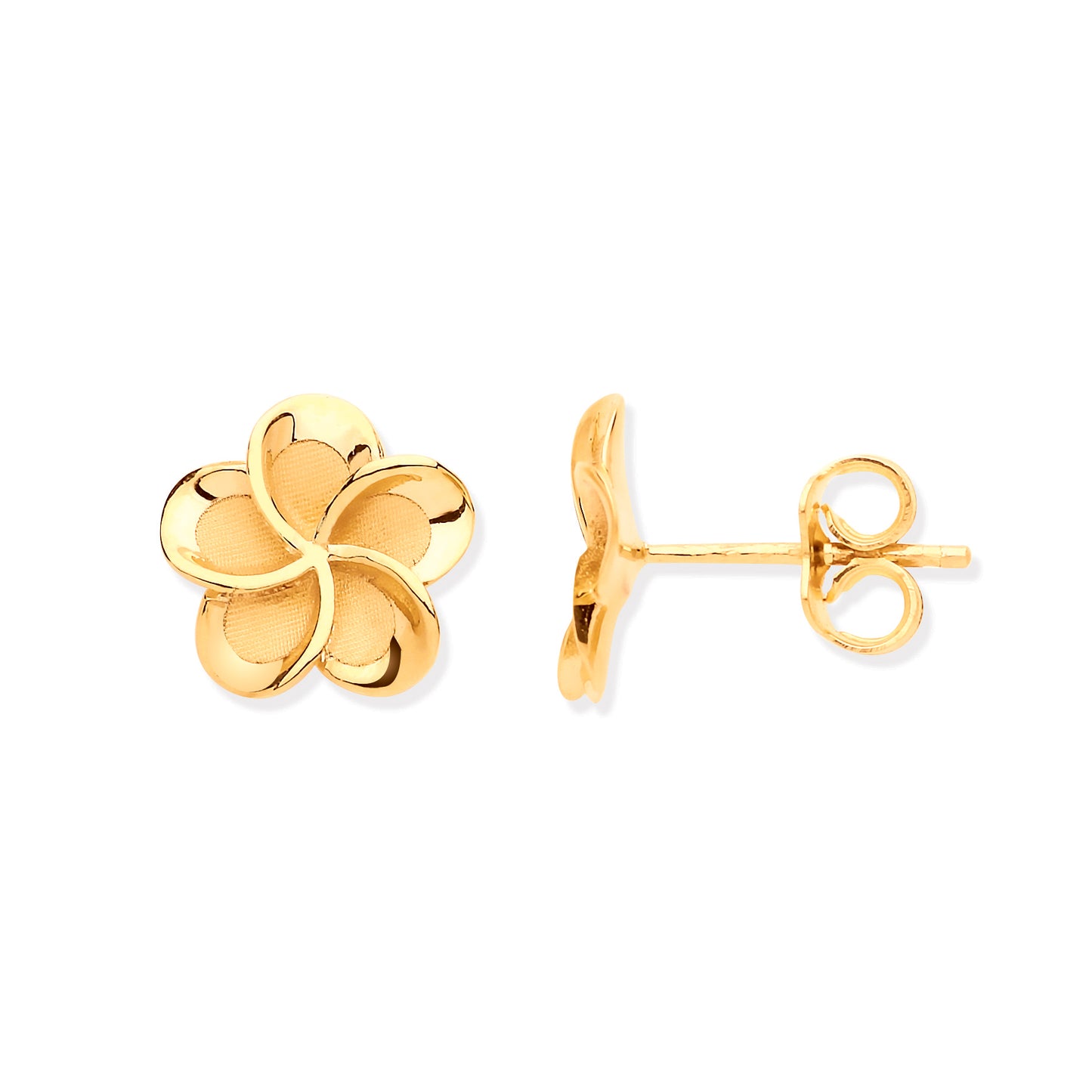 9ct Yellow Gold 10mm Flower, Frosty Finish Stud Earrings