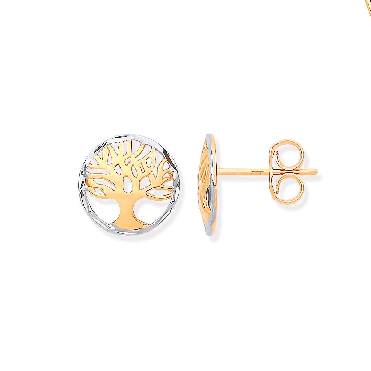 10mm Tree of Life 9ct Yellow & White Gold Stud Earrings