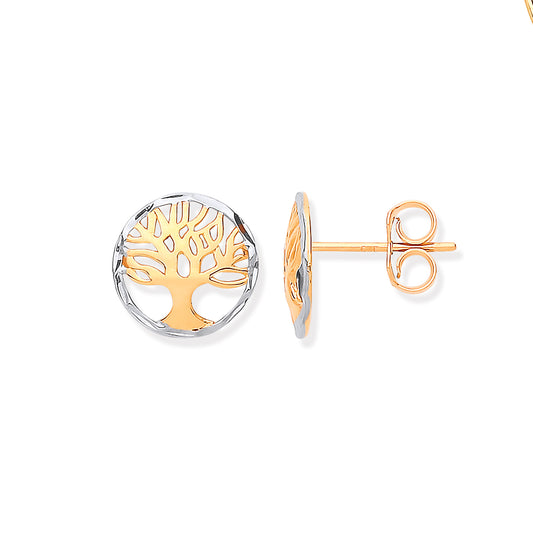 10mm Tree of Life 9ct Yellow & White Gold Stud Earrings