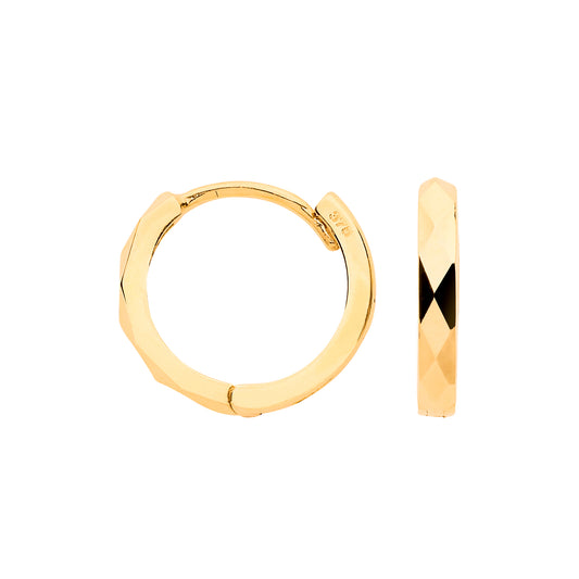 12mm Diamond Cut Hinged 9ct Yellow Gold Huggies Earrings