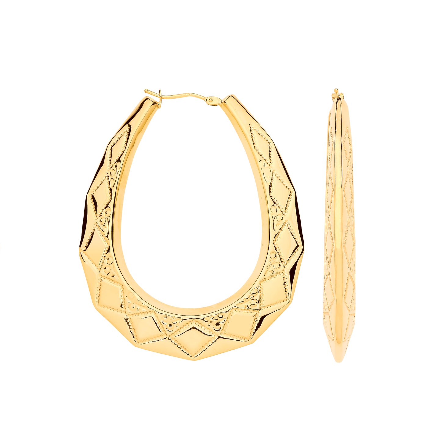 Yellow Gold Diamond Cut Oval 55mm Long Creoles