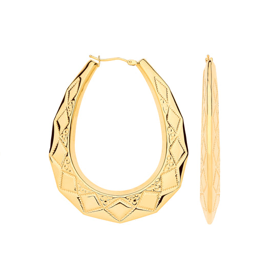 Yellow Gold Diamond Cut Oval 55mm Long Creoles