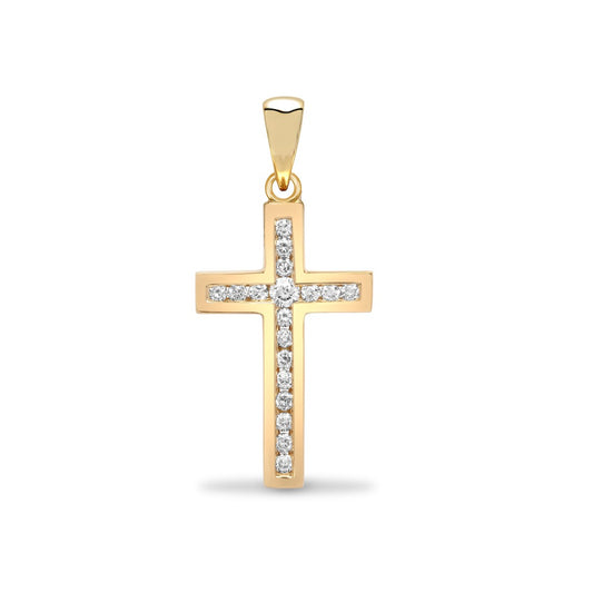 9ct Yellow Gold Channel Set CZ Cross
