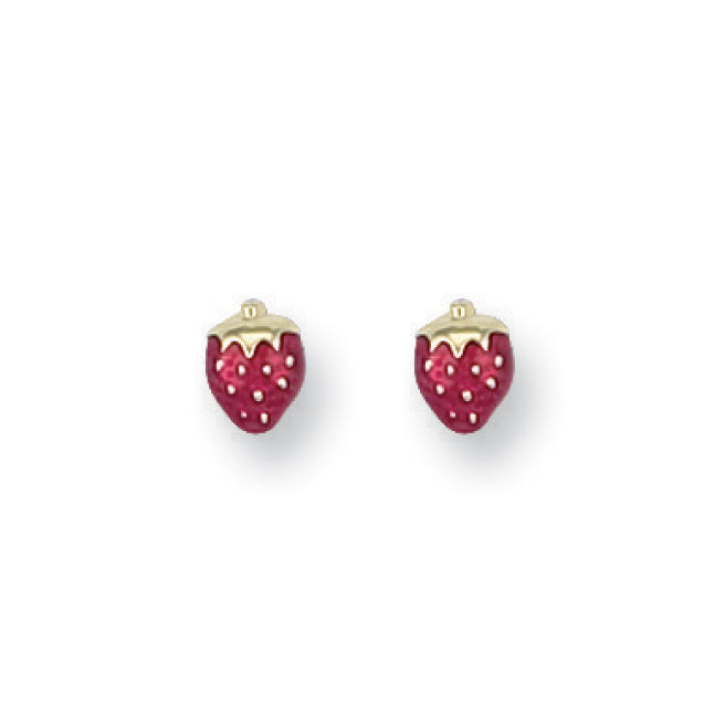 9ct Yellow Gold Enamelled Red Strawberry Studs