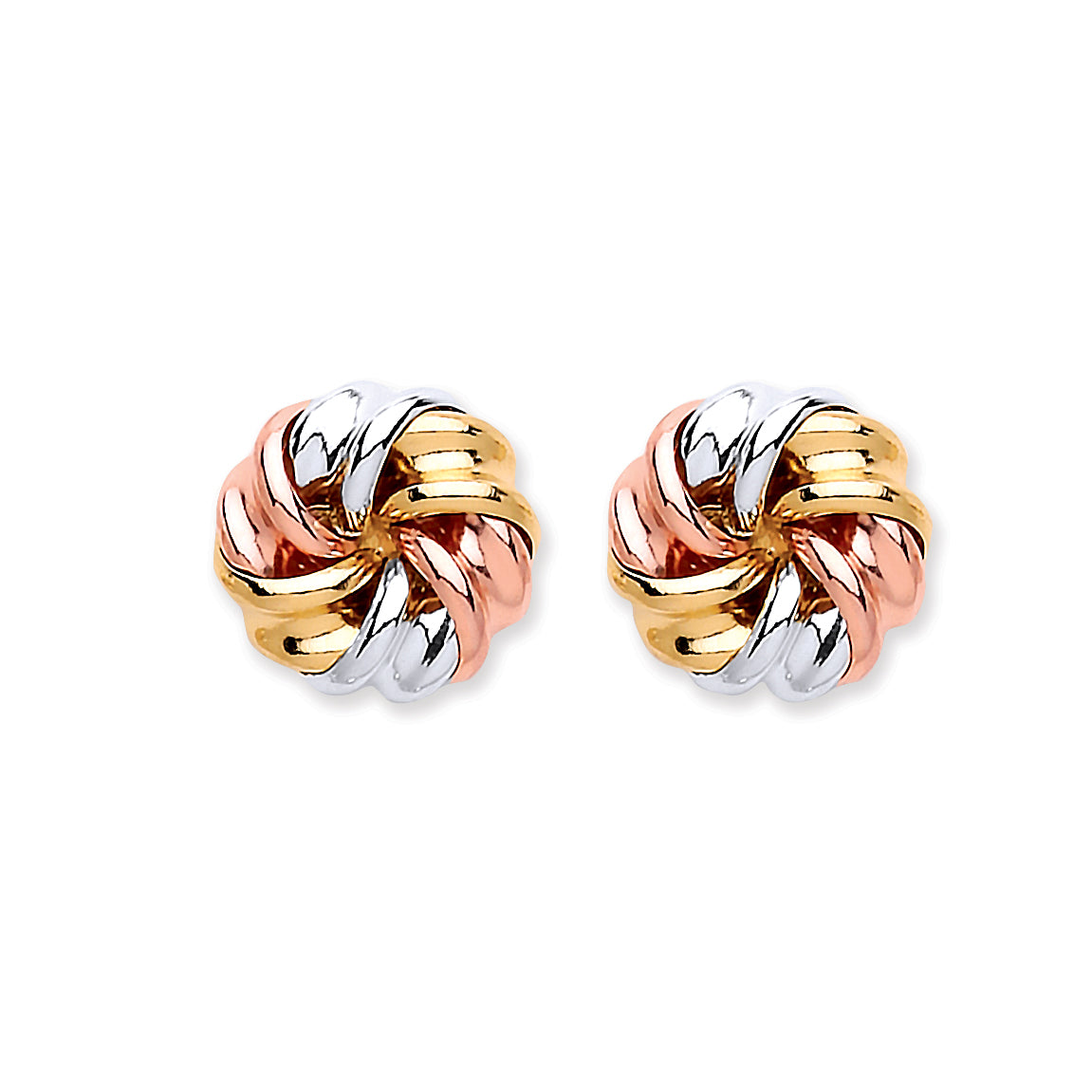 9ct White, Yellow & Rose Gold Tight Knot Studs