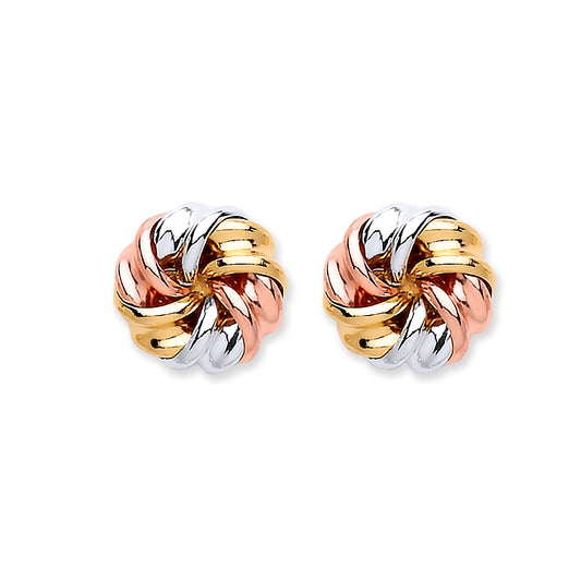 9ct White, Yellow & Rose Gold Tight Knot Studs